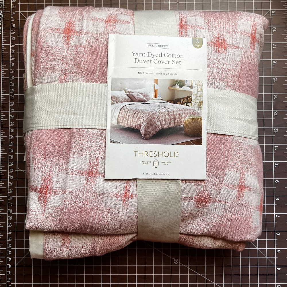Threshold Pink Yarn Dyed Cotton Duvet Cover Set Queen